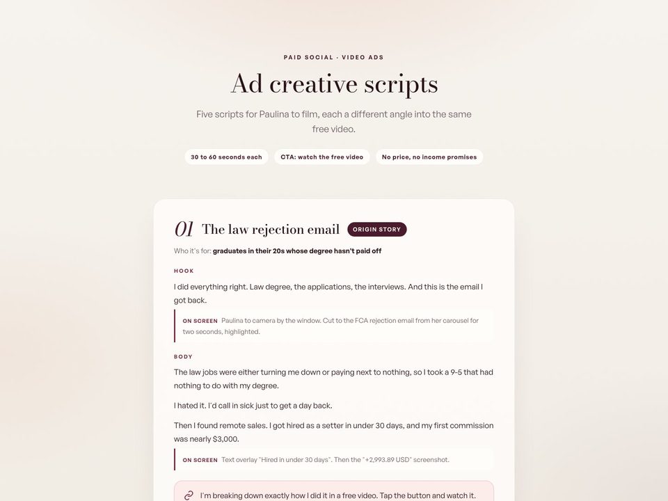 Ad creative scripts preview
